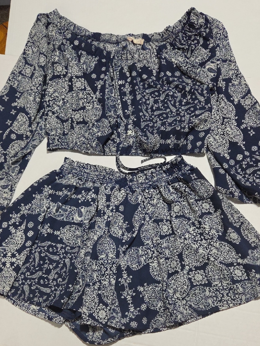 Altar'd State Navy Blue and White Paisley Mini Dress Set